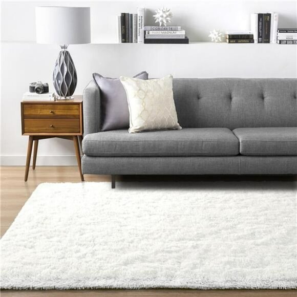 Fluffy Cream White Shag Rug 3x5 Soft Fuzzy Area Carpet Bedroom Living Room - Picture 4 of 7